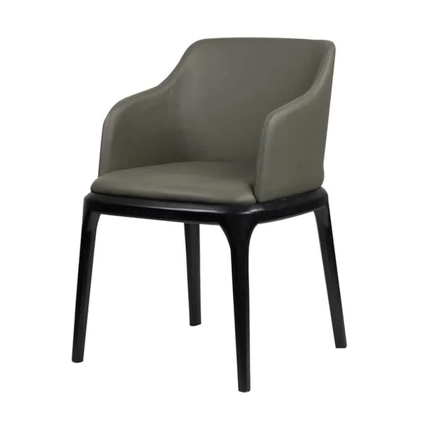 Olive Upholstered Dining Armchair with Black Legs
