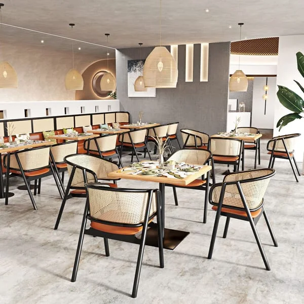 Open-Frame Restaurant Armchairs with Square Table