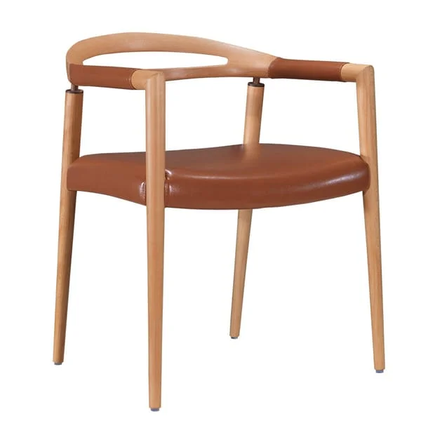 Open Oval-Back Dining Armchair with Round Brown Seat