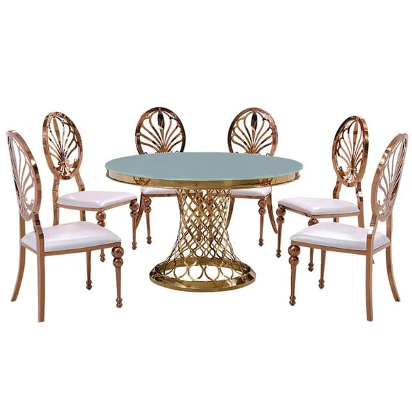 Openwork-Base Restaurant Dining Set with Fan-Back Chairs