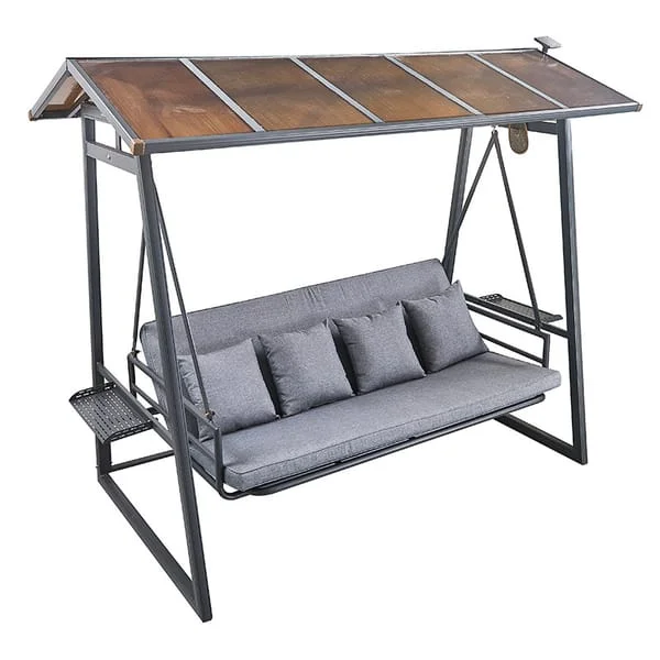 Grey Garden Swing Bench with Pitched Canopy