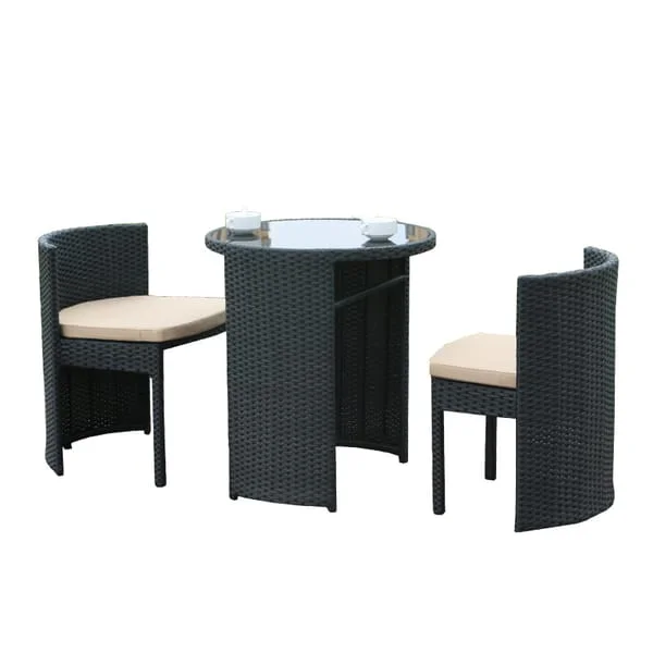 Round Patio Bistro Table and Black Chair Set