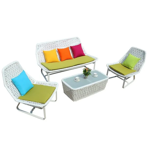 Woven Patio Sofa Set with Bright Seat Cushions