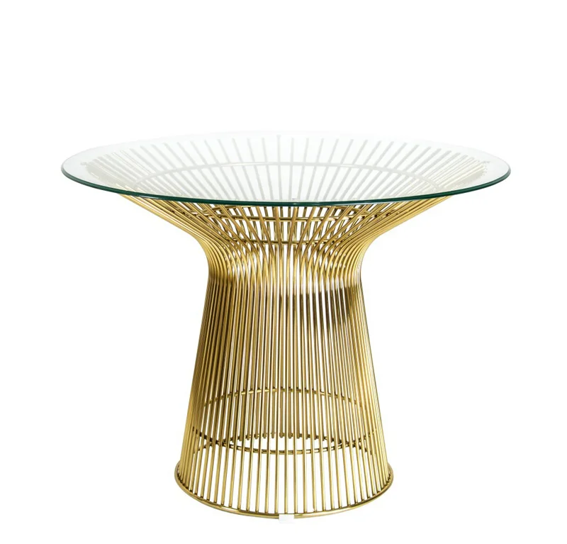 Round Clear-Top Dining Table with Gold-Tone Wire Base