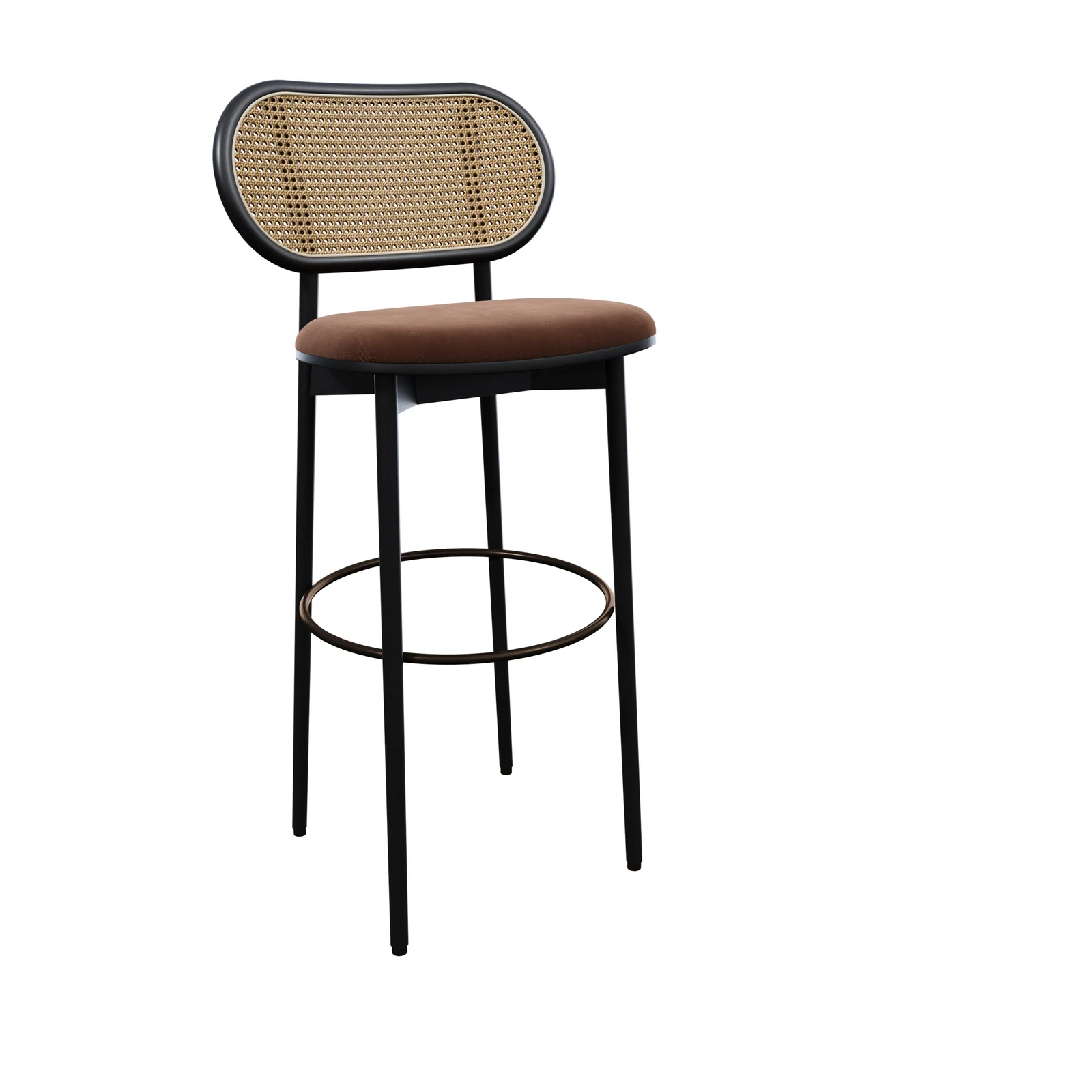 Rattan Backrest Wooden Bar Stool