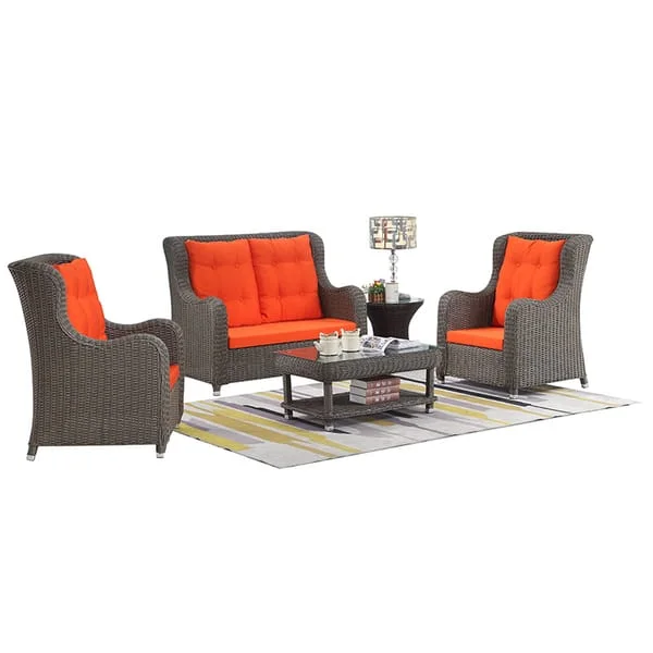 High-Back Woven Patio Sofa Set with Red Cushions