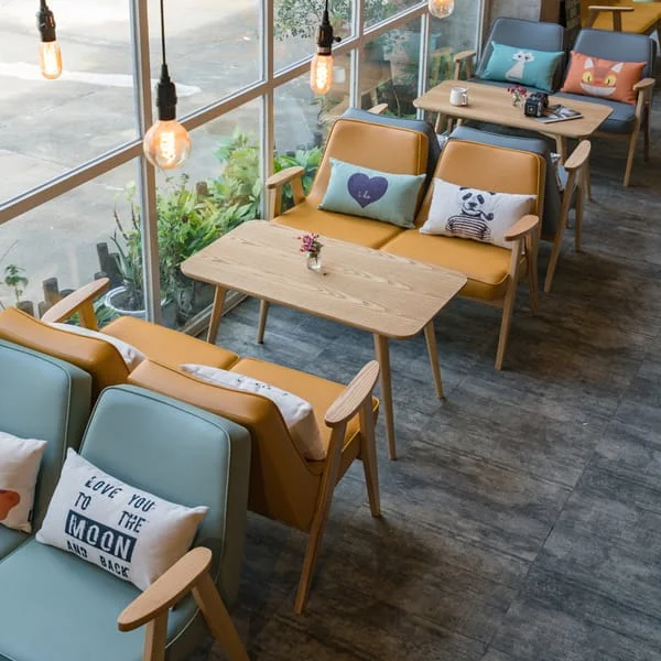 Rectangular Café Dining Set with Cushioned Lounge Armchairs