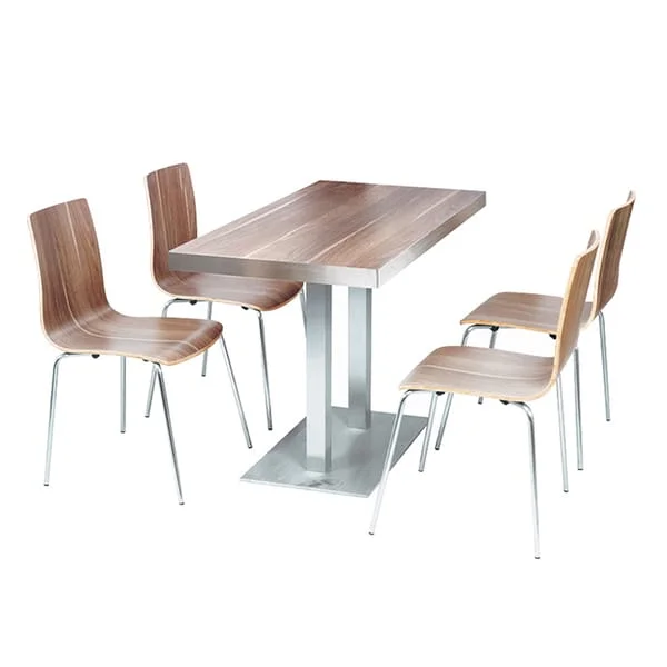 Rectangular Cafeteria Table and Slat-Back Chair Set