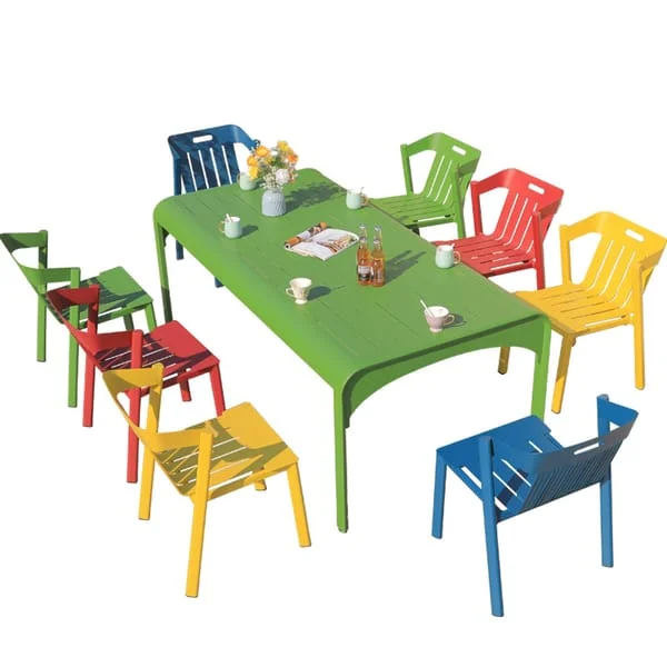 Rectangular Outdoor Dining Set with Colorful Chairs