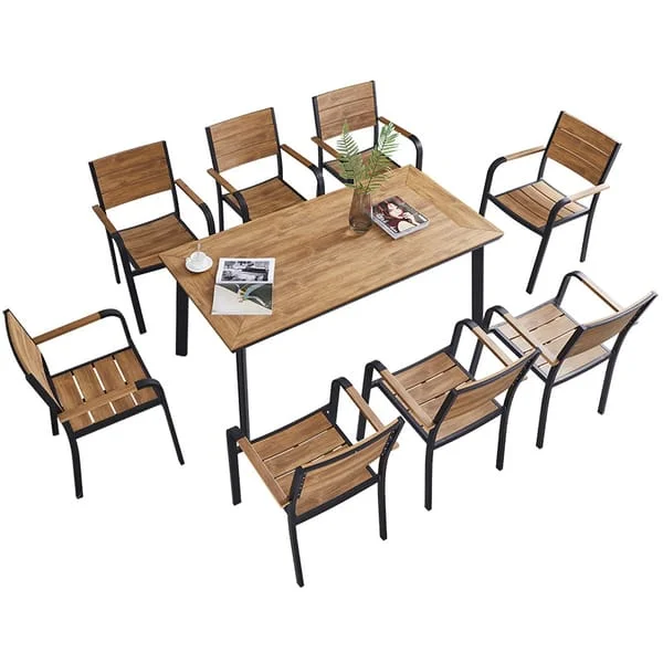 Rectangular Outdoor Dining Set with Warm Slatted Seats