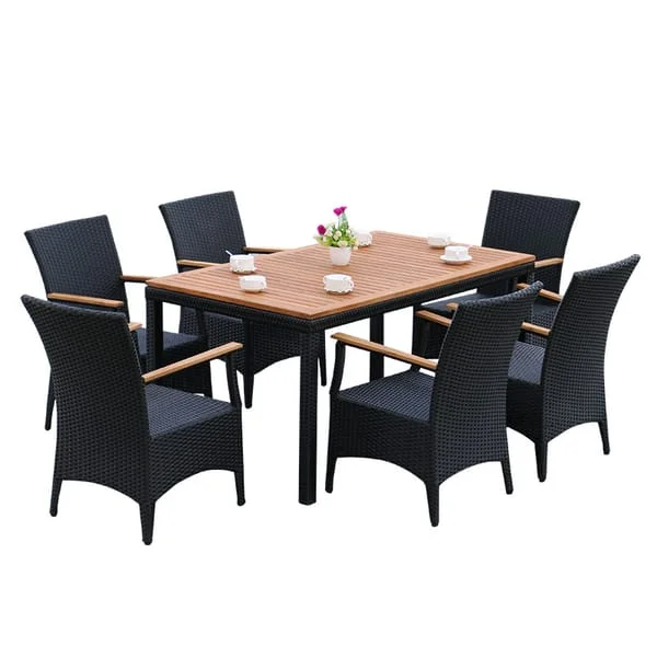Rectangular Outdoor Restaurant Dining Set with High-Back Chairs
