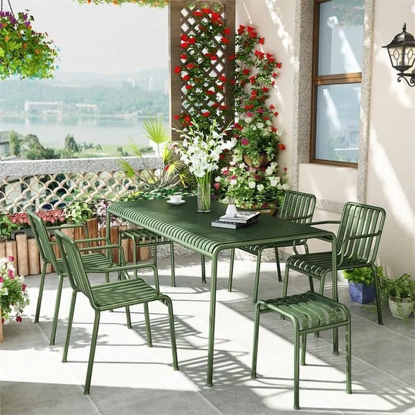 Rectangular Patio Dining Set with Slatted Armchairs