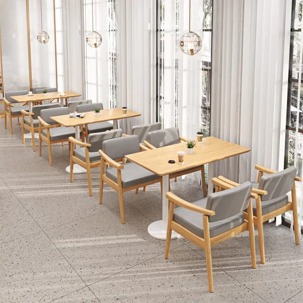 Rectangular Pedestal Café Table with Padded Armchairs