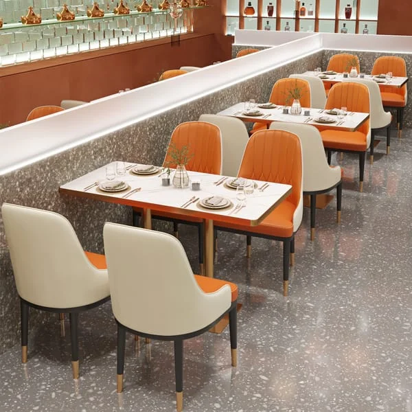 Rectangular Restaurant Table with Two-Tone Dining Chairs