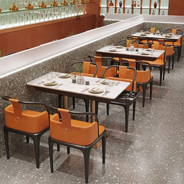 Rectangular Restaurant Table with Wraparound Dining Chairs