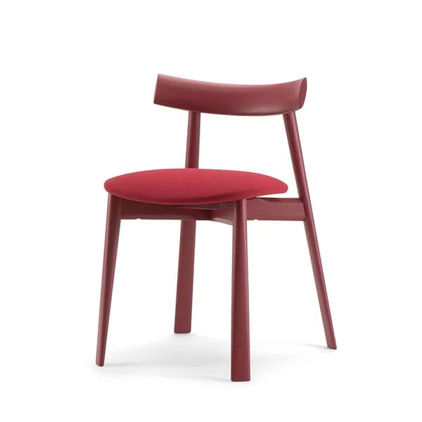Red Café Chair with Concave Top Rail and Round Seat