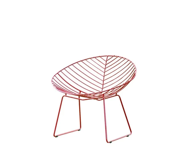 Red Oval Wire Lounge Chair with Sled Legs