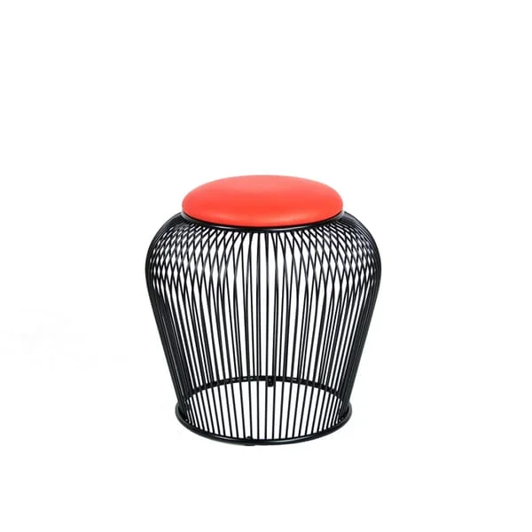 Red Padded Stool with Black Lantern Base