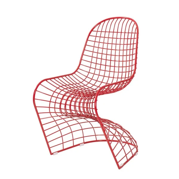 Red S-Curve Wire Dining Chair