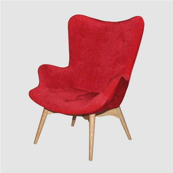 Red Wingback Lounge Chair with Light Splayed Legs