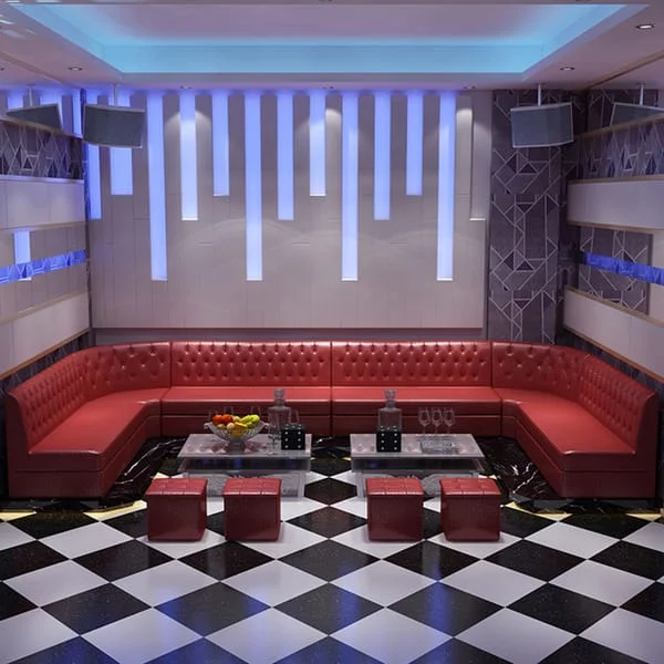 Red Wraparound Lounge Booth Seating