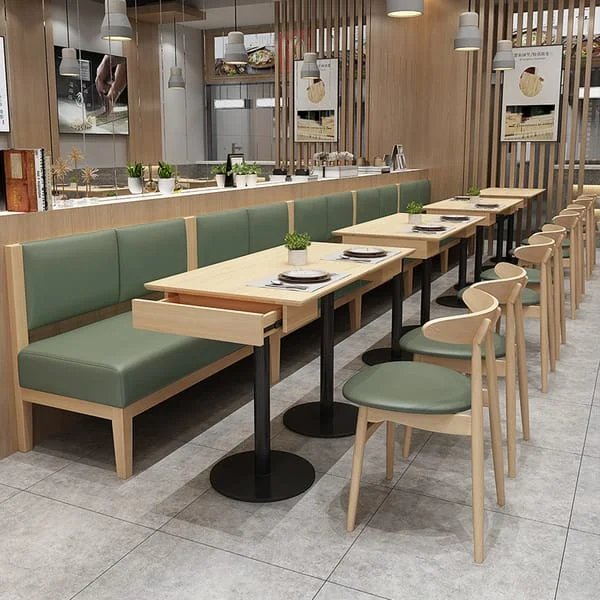 Restaurant Banquette with Square Tables and Armchairs