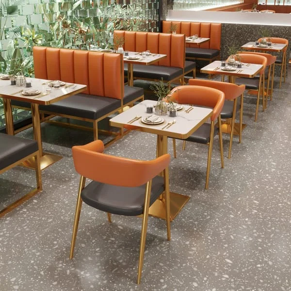 Restaurant Booth Seating with Tables and Two-Tone Chairs