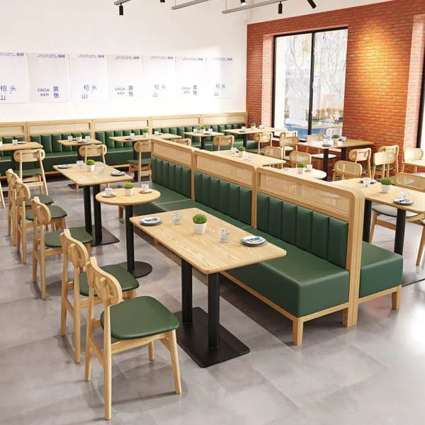 Restaurant Tables with Framed Green Channel-Back Booths