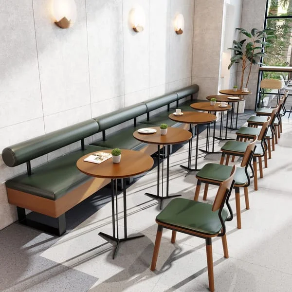 Round Café Tables with Bench Seating and Chairs
