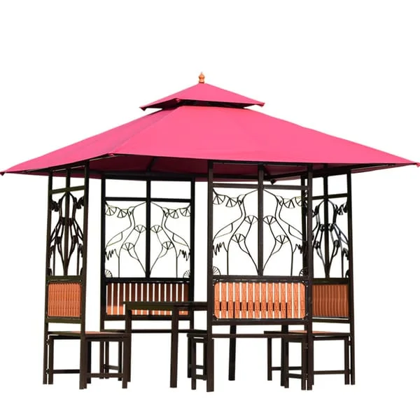 Roofed Garden Pavilion with Bench Seating