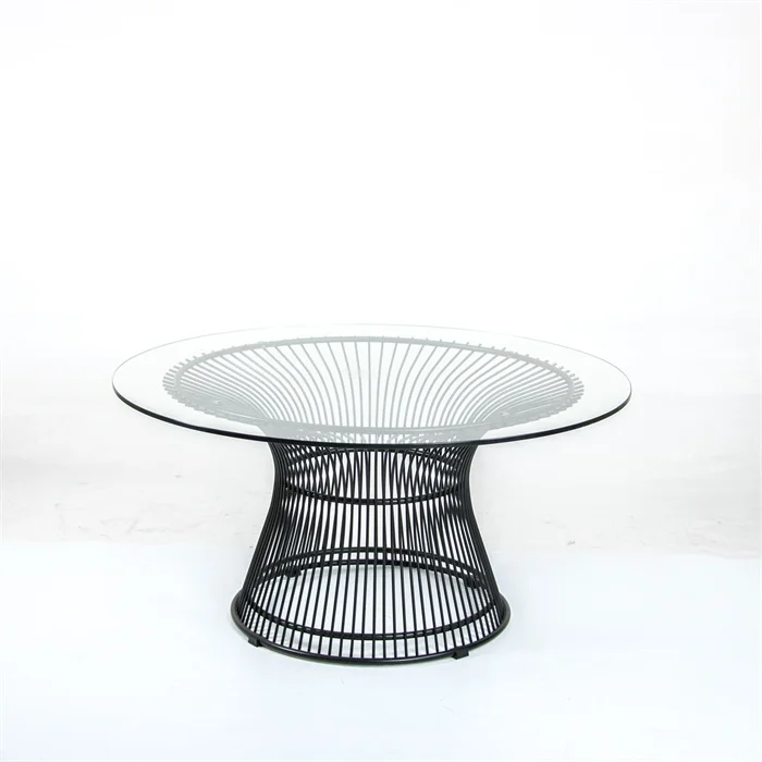 Round Clear-Top Table with Black Hourglass Base