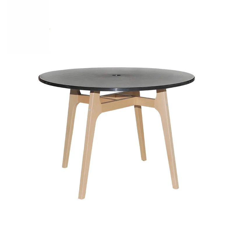 Round Dark-Top Dining Table with Light Splayed Legs