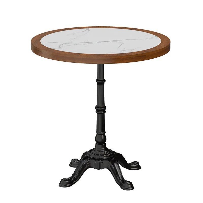 Round Inset-Top Café Table with Dark Decorative Pedestal