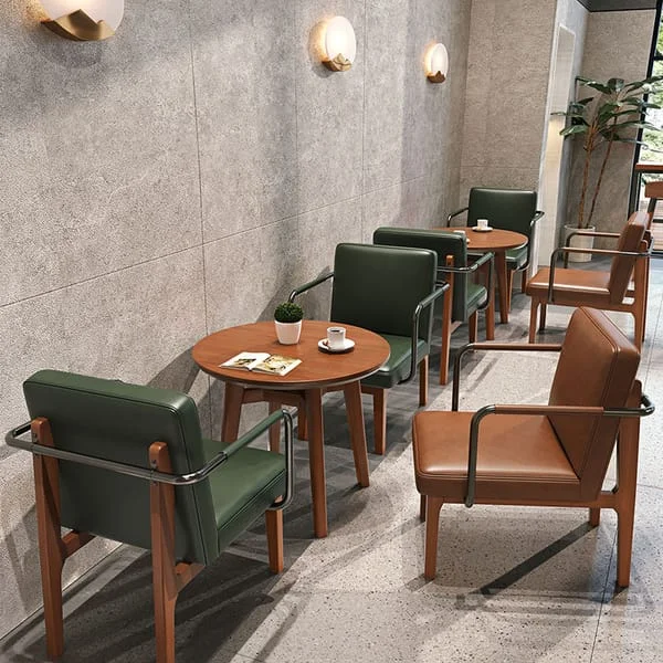 Round Lounge Table with Open-Frame Armchairs