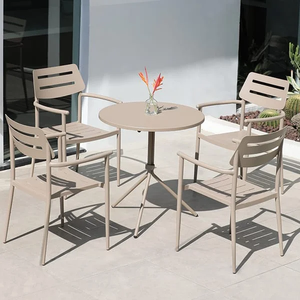 Round Outdoor Café Table and Slatted Armchair Set