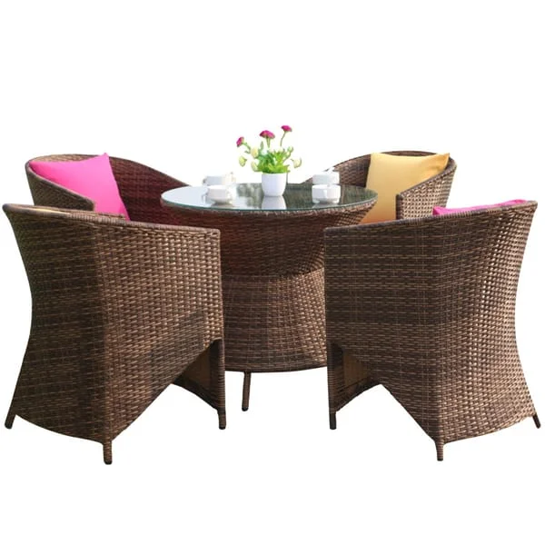 Round Outdoor Dining Set with Tall Woven-Back Chairs