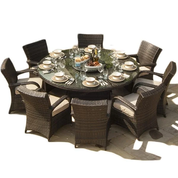 Round Outdoor Dining Set with Wraparound Woven Chairs
