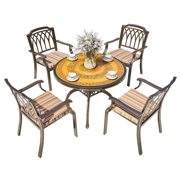 Round Outdoor Restaurant Dining Set with Lattice-Back Chairs