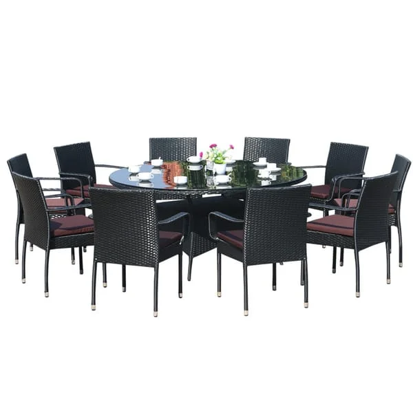 Round Outdoor Restaurant Dining Set with Woven Chairs