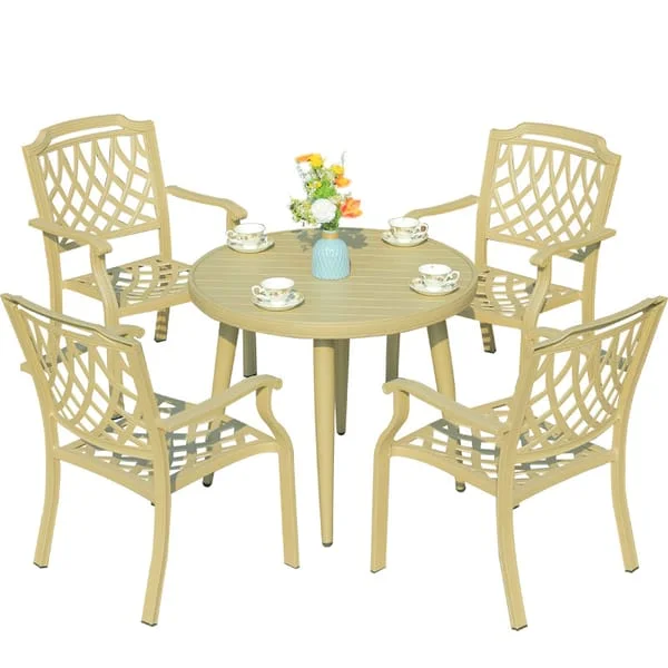 Round Patio Dining Set with Lattice-Back Armchairs