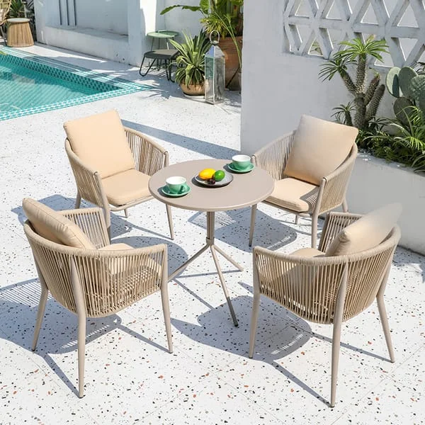 Round Patio Dining Set with Woven Armchairs