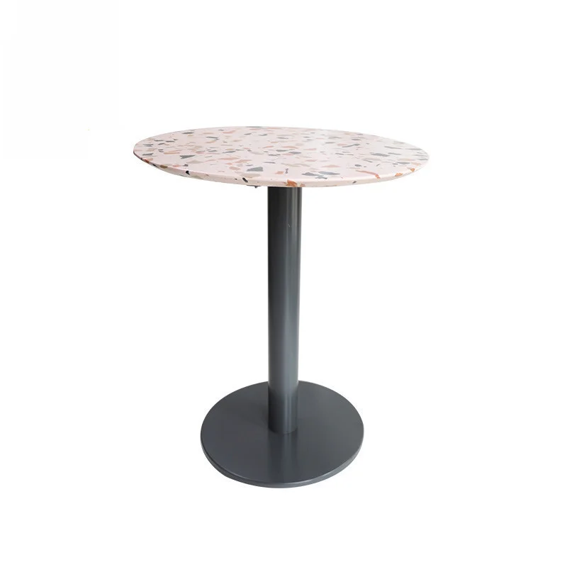 Round Patterned-Top Café Table with Black Disc Base