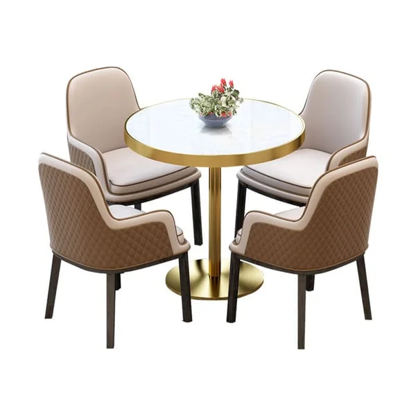 Round Restaurant Dining Set with Piped Upholstered Chairs