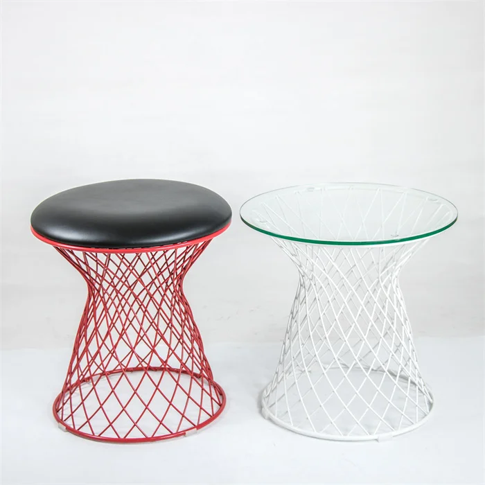 Round Side Table with Hourglass Wire Base