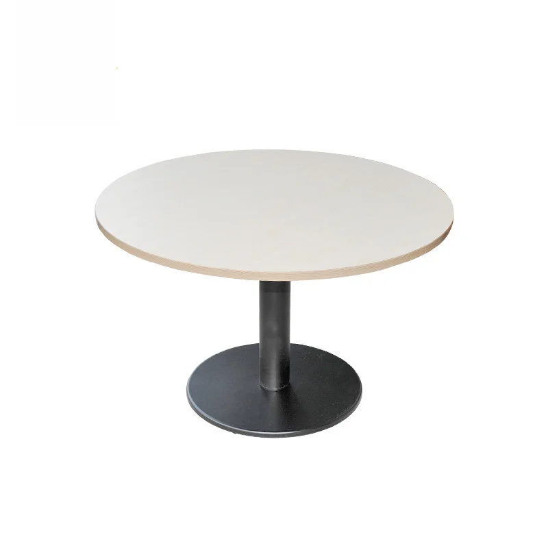 Round White Restaurant Table with Black Disc Base