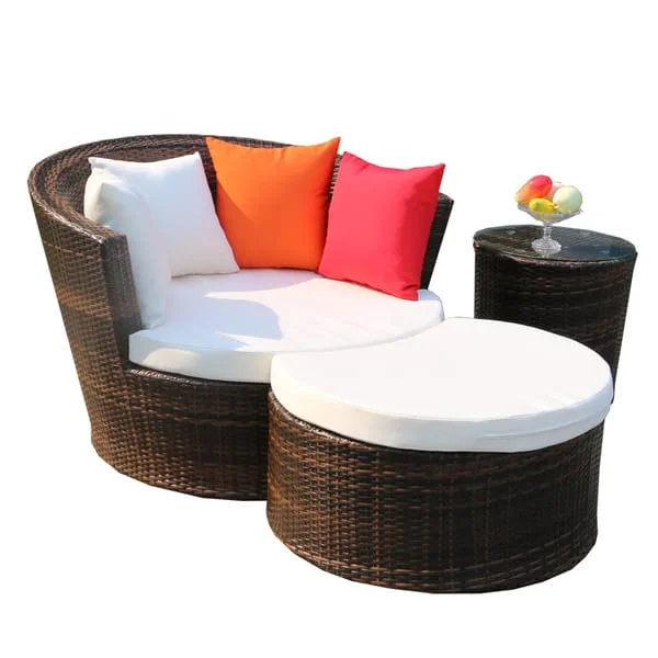 Round Woven Patio Lounge Seat with Matching Ottoman