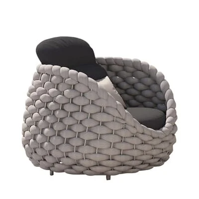 Rounded Outdoor Lounge Chair with Chunky Weave