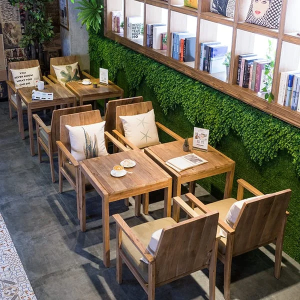 Rustic Square Café Table with Slat-Back Armchairs