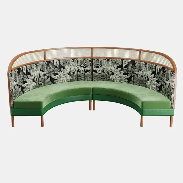 Semicircular Restaurant Booth with Botanical Back Panel