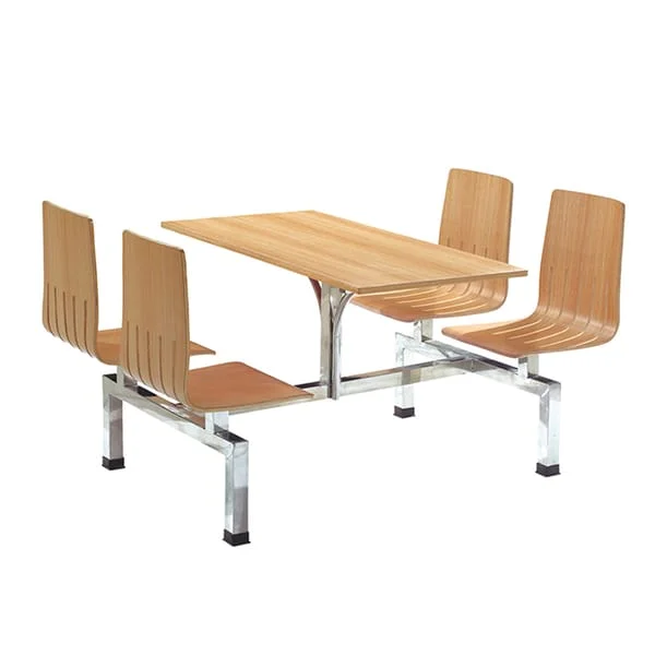 Slat-Back Canteen Table and Attached Seating Set
